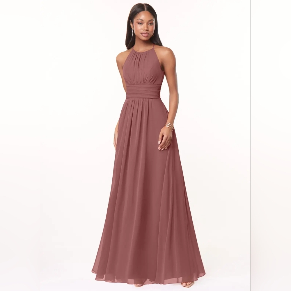 Azazie Halter Neck Maxi Dress in Dusty Rose